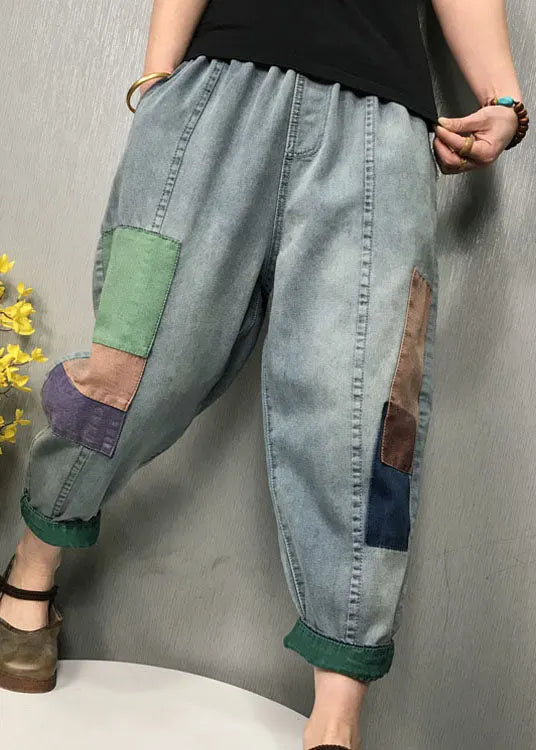 Diy Blue Patch Applique Denim Pants Spring