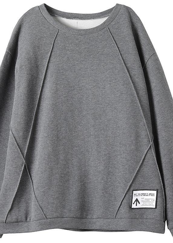 Unique O Neck Patchwork Spring Clothes for Fabrics Gray Blouse