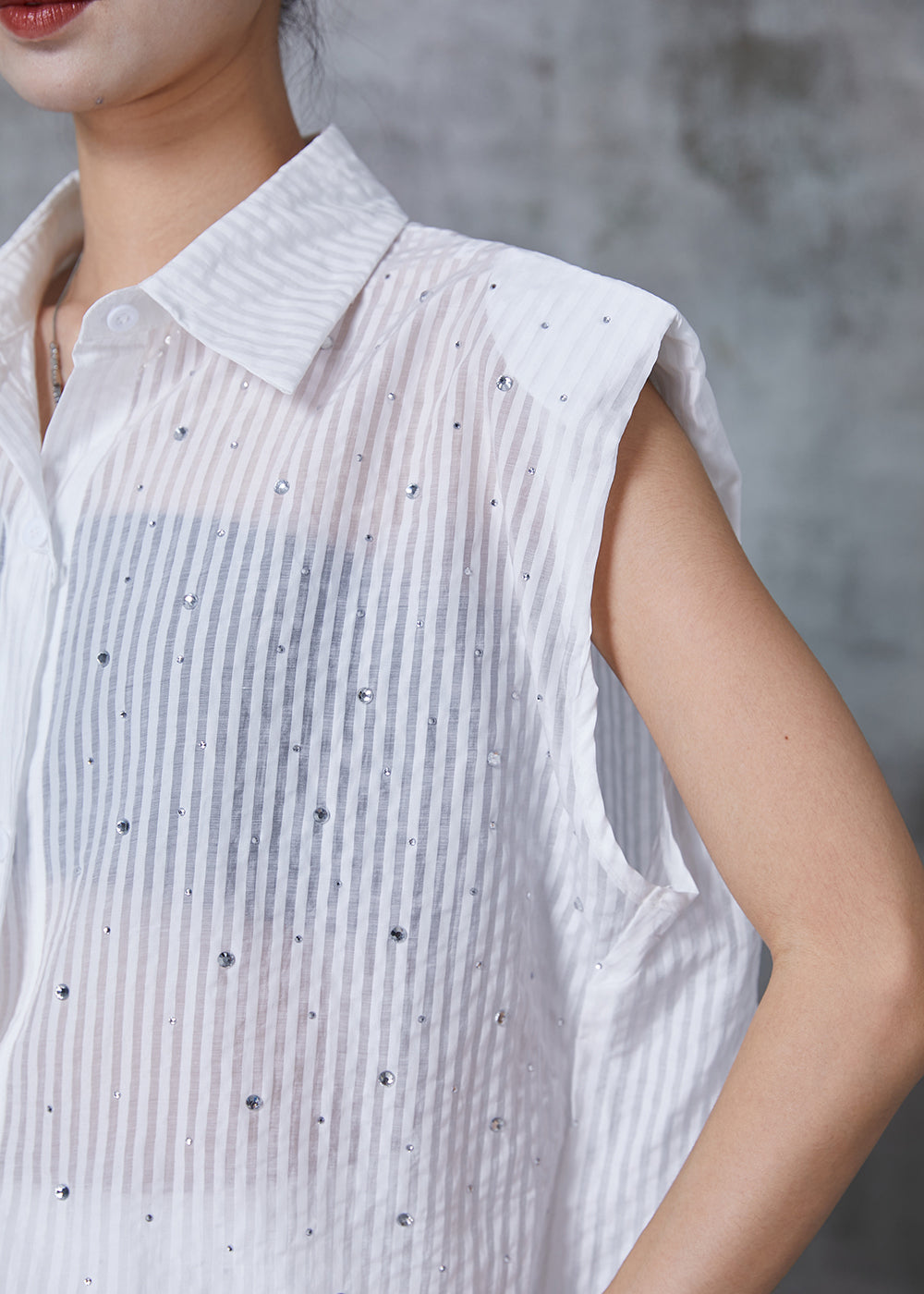 White Striped Zircon Cotton Two Pieces Set Summer