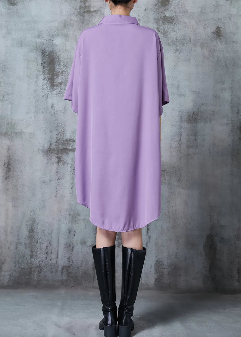 Purple Comfotable Cotton Shirt Dress Oversized Summer
