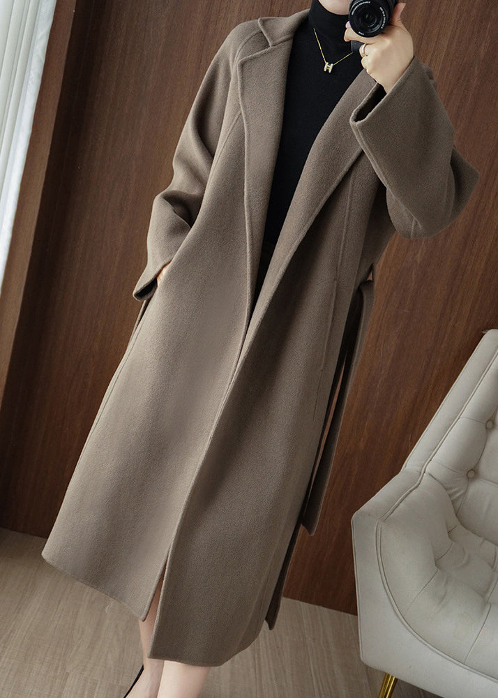 Grey Coffee Colour Notched Woolen Long Coats Fall