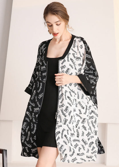 Colorblock Zip Up Oversized Letter Print Chiffon Cardigans Summer
