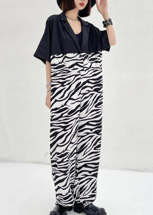 Diy White Zebra Pattern Patchwork Jumpsuit Shorts Summer