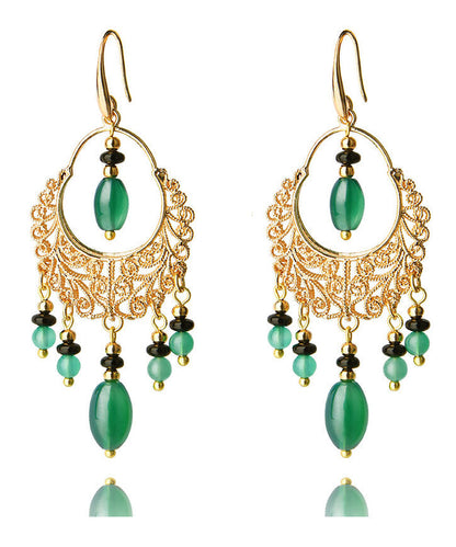 Green Agate Tassel 14k Gold Drop Earrings