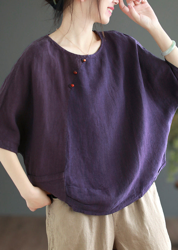 Brief Green O-neck Patchwork Button T Shirt Half Sleeve