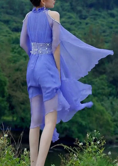 Italian Lavender Ruffled Pearl Chiffon Dresses Summer