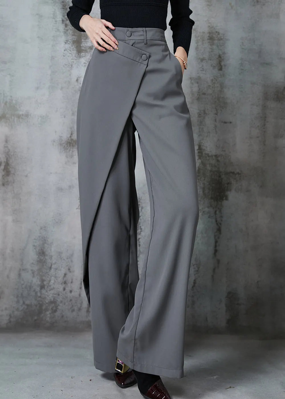 Original Design Grey Asymmetrical Spandex Straight Pants Summer