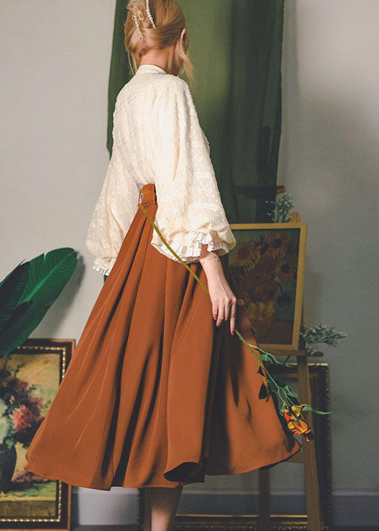 Modern Caramel High Waist Sashes Exra Large Hem Single Breasted a Line Skirt Spring