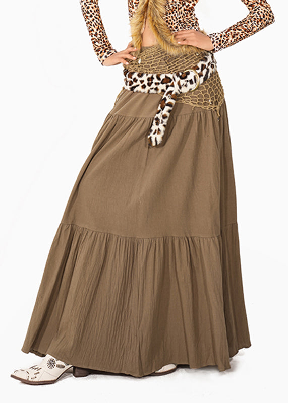 Camel Patchwork Wrinkled Maxi Skirt Summer