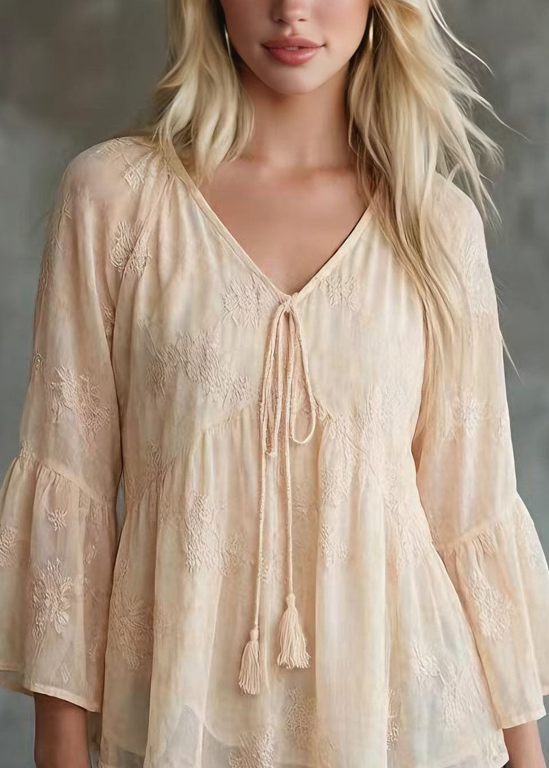 Yellow V Neck Patchwork Chiffon Top Bracelet Sleeve