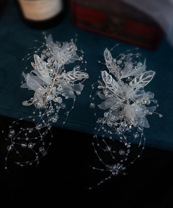 Apricot Tulle Crystal Beading Tassel Hairpin