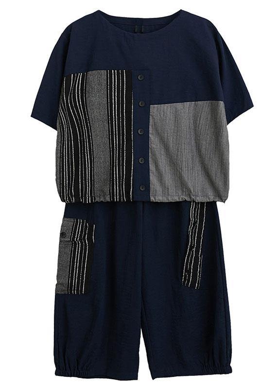 Grey Patchwork Print Two Piece Set Clothing Summer Linen