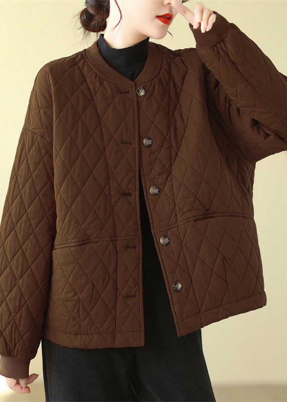 Olive Pockets Button Patchwork Fine Cotton Filled Jacket Winter