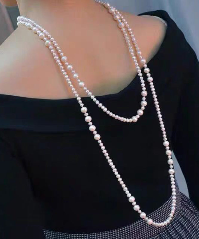 White Sterling Silver Pearl Sweater Necklace