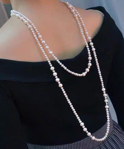 White Sterling Silver Pearl Sweater Necklace