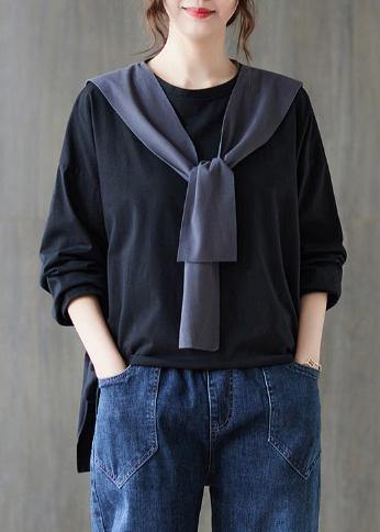 O Neck Side Open Spring Clothes Wardrobes Black Shirt