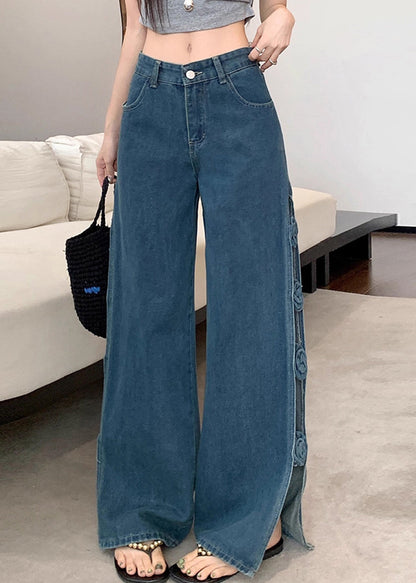 Original Design Blue Hollow Out Denim Pants Fall