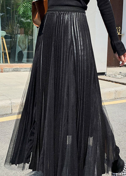 French Black Patchwork Tulle Skirts Spring