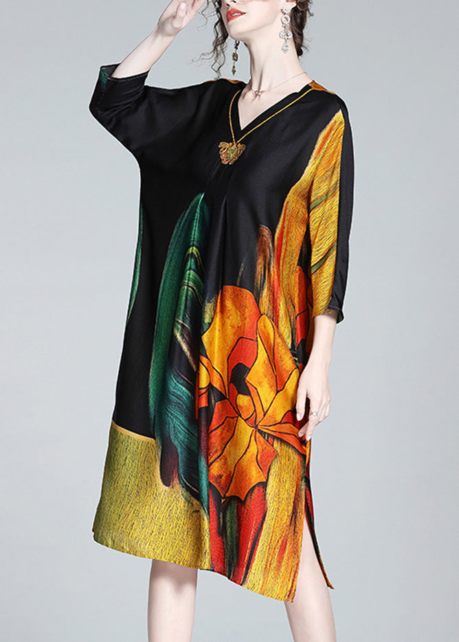 Art Silk Embroideried Print Side Open Maxi Dress Spring