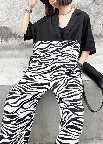 Diy White Zebra Pattern Patchwork Jumpsuit Shorts Summer