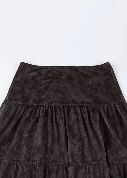 Brown Print High Waist Tulle Skirts Summer