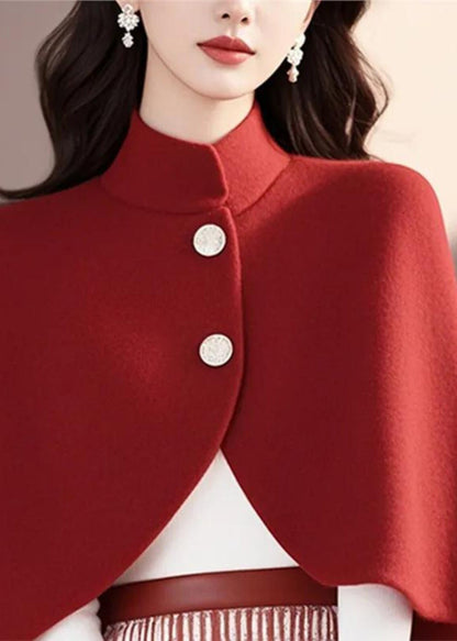 White Stand Collar Woolen Jackets Cloak Sleeves