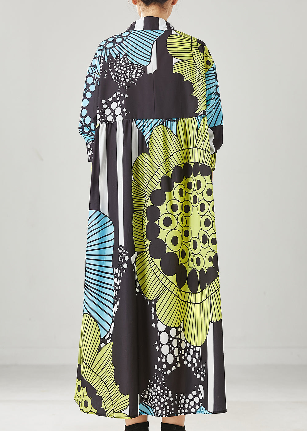 Black Oversized Print Cotton Maxi Dresses Spring