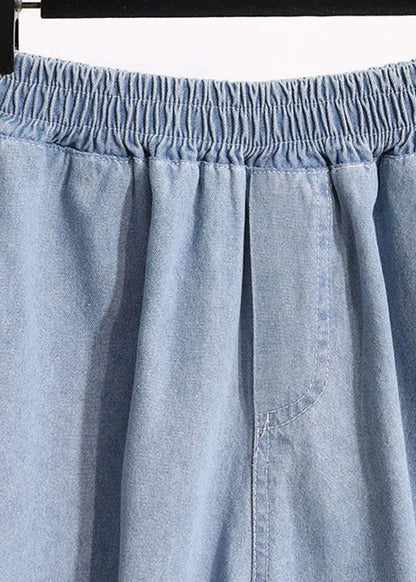 Light Blue Pockets Patchwork Denim Shorts Summer