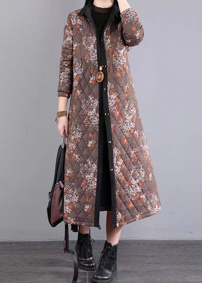 Coffee Peter Pan Collar Patchwork Fine Cotton Filled Coats Winter
