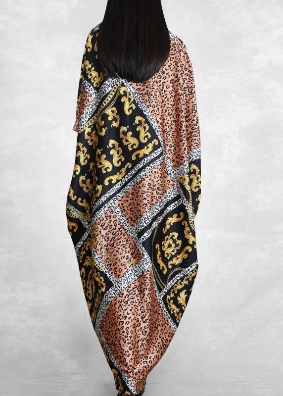 Yellow Print Dresses V Neck Batwing Sleeve Maxi Dresses