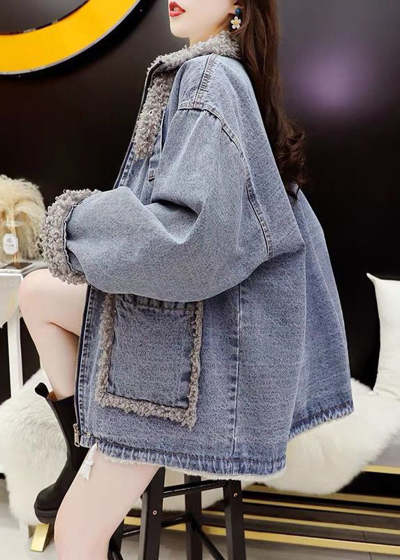 Black Zippered Pockets Patchwork Warm Fleece Coats Long Sleeve