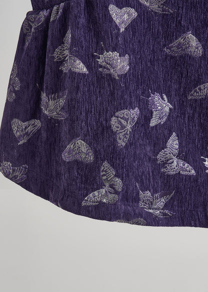 Art Purple Embroidered Butterfly Silk Velvet Two-piece Set Sleeveless