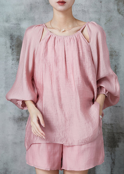 Diy Pink Hollow Out Linen Silk 2 Piece Outfit Summer