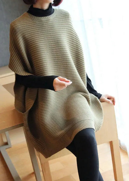 French Light Green O-neck Patchwork Fall Knit Knit Vest
