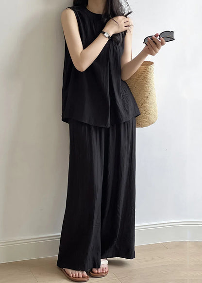 New Khaki Tops and Pants Cotton Two Pieces Set Summer