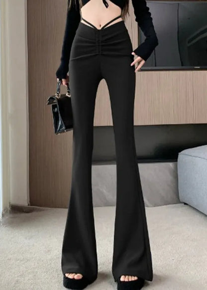 Style Coffee High Waist Patchwork Flared Trousers Summer