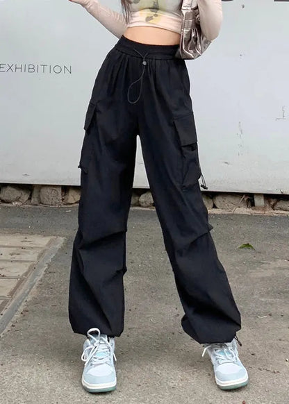 Pink Drawstring Pockets Beam Pants Summer