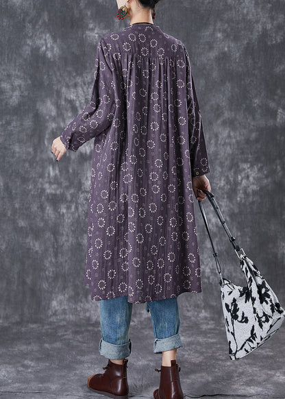 Purple Print Button Down Cotton Dresses Fall