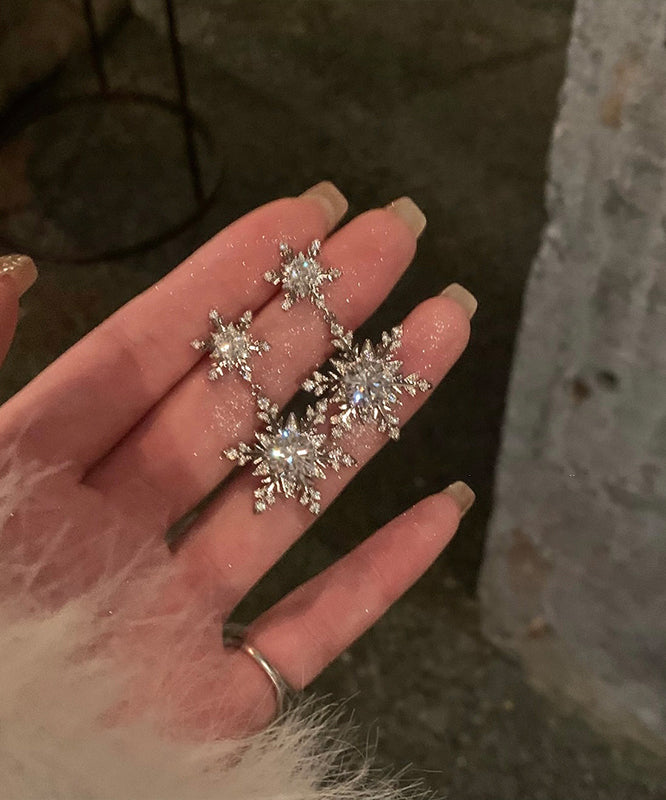 Diy Silk Alloy Zircon Snowflake Tassel Drop Earrings