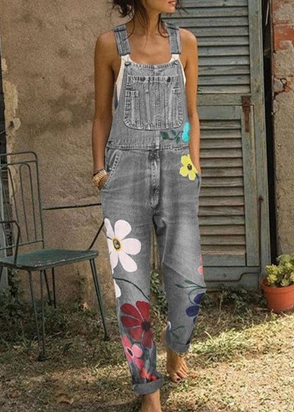 Sunflower Print Denim Jumpsuit