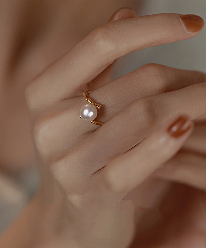 Gold Sterling Silver Alloy Pearl Open Rings