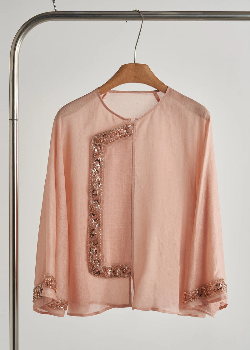 French Pink Sequins Embroidered Cotton Two Piece Set Clothing Fall