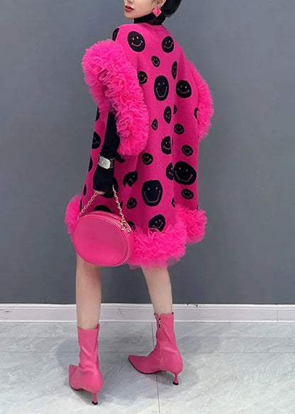 Rose Dot Print Tulle Patchwork Knit Waistcoat Sleeveless