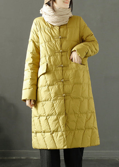 Yellow Chinese Button Oriental Fine Cotton Filled Witner Coat