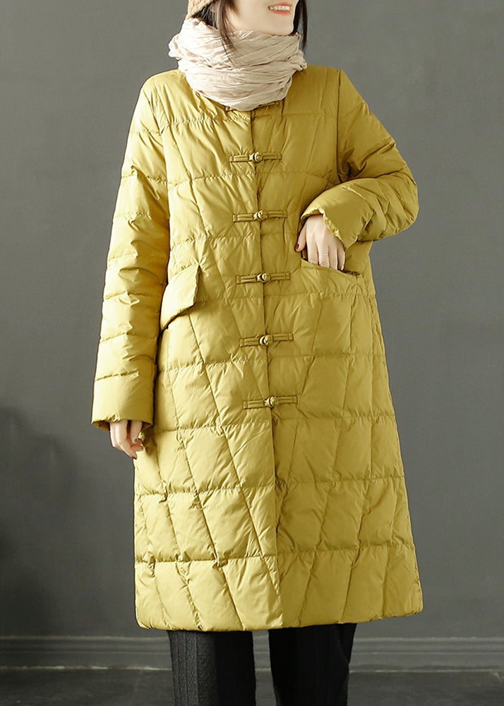 Yellow Chinese Button Oriental Fine Cotton Filled Witner Coat