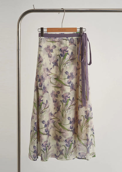 Lavender Cold Shoulder Print Tulle Two Pieces Set Summer