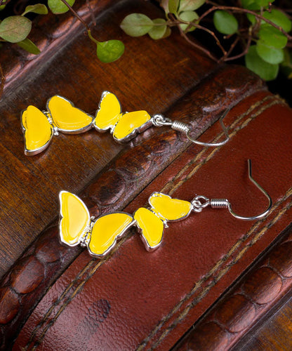 Yellow Sterling Silver Beeswax Butterfly Drop Earrings