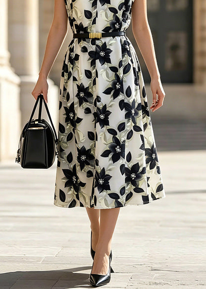 V Neck Print Chiffon Holiday Long Dress Short Sleeve