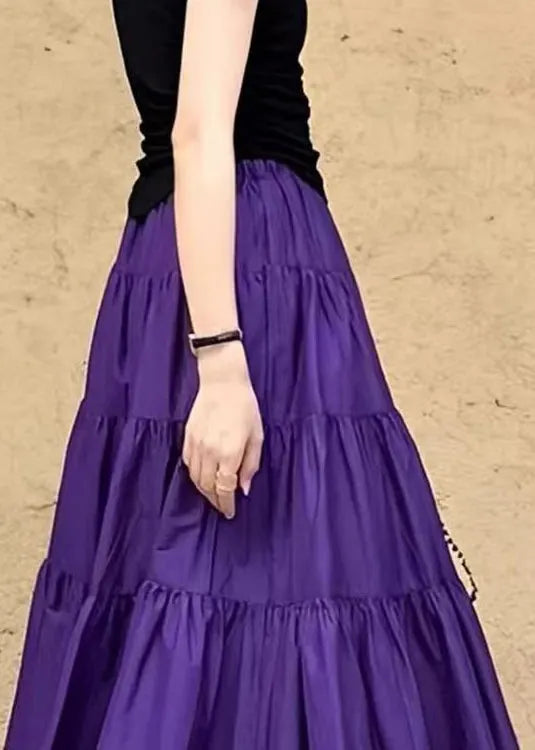 Purple Pockets Wrinkled Cotton Skirt Summer