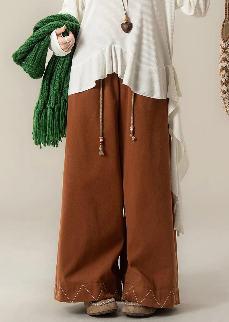 Loose Orange Drawstring Cotton Wide Leg Pants Fall